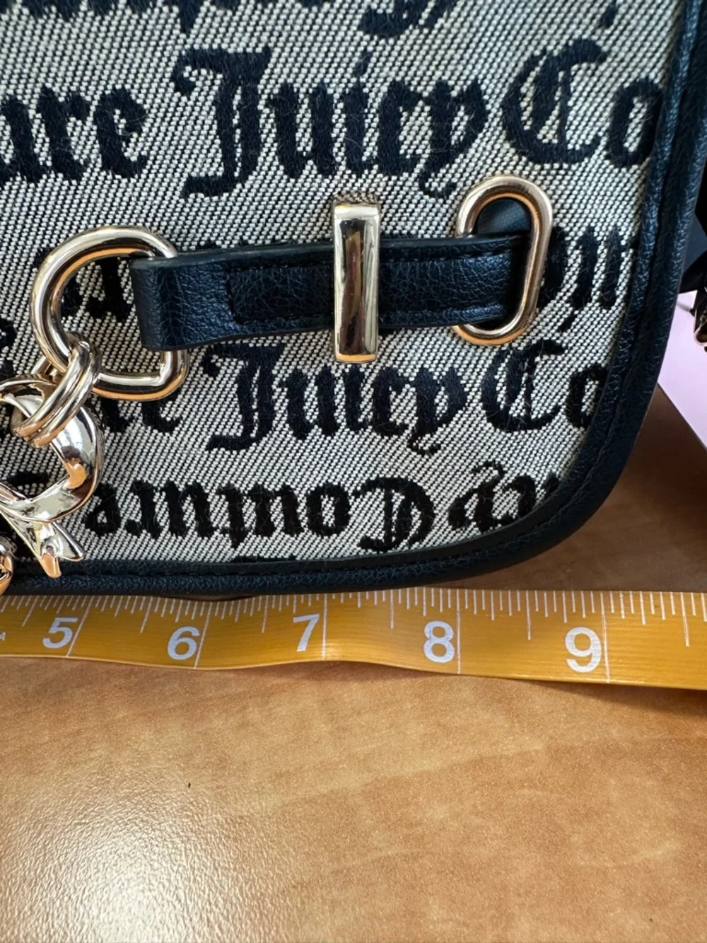 Juicy Couture Crossbody Saddle Bag with Script Print - Black/Beige NWT